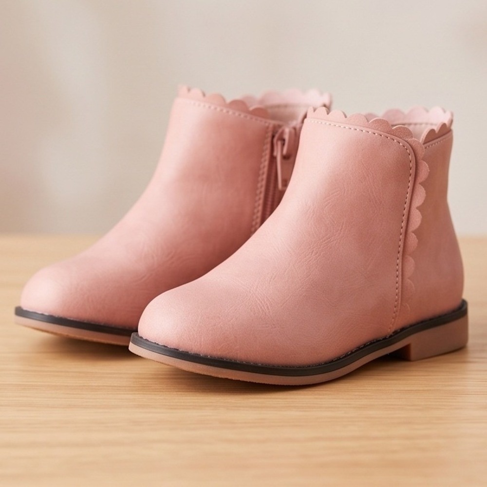 Cat & Jack Girls 7 Ashley Scalloped Trim‎ Pink Booties Toddler NWT